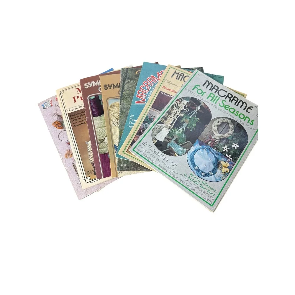 Lot of 8 Vintage Macrame Pattern Books 70s 80s Purses Jewelry Decor Retro Boho